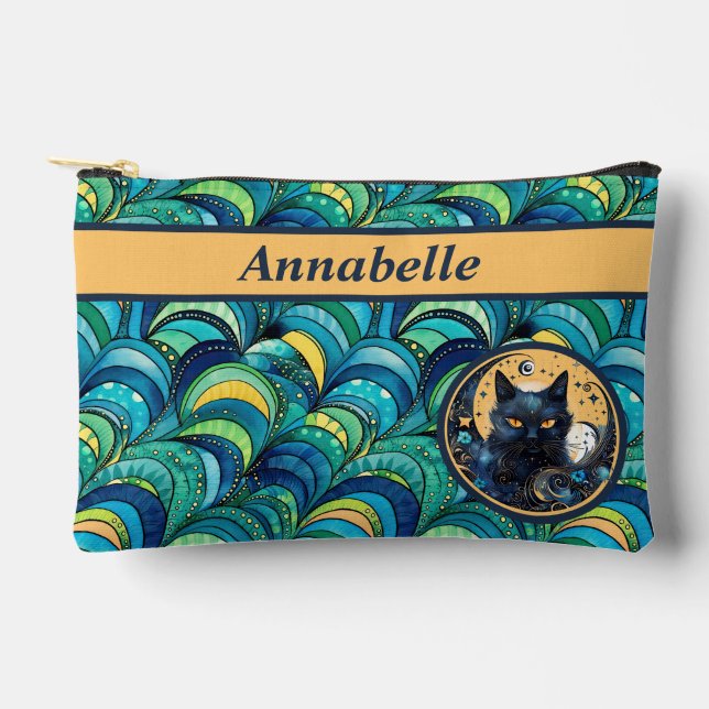 Black Cat and Celestial Moon Print Accessory Pouch (Front)