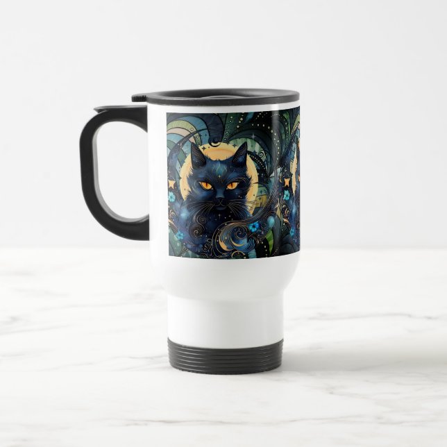 Black Cat and Celestial Moon Travel Mug (Left)