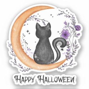 Black Cat and Crescent Moon for Happy Halloween