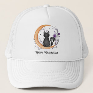Black Cat and Crescent Moon for Happy Halloween Trucker Hat