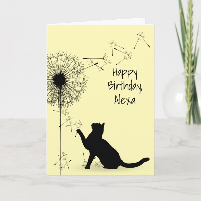 Black Cat and Dandelion Birthday  Card (Front)
