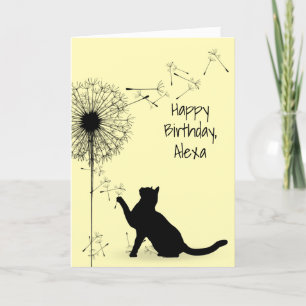 Black Cat and Dandelion Birthday  Card