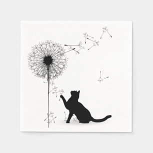 Black Cat and Dandelion  Napkin