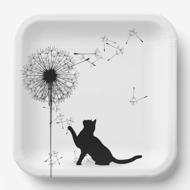 Black Cat and Dandelion  Paper Plate (Front)