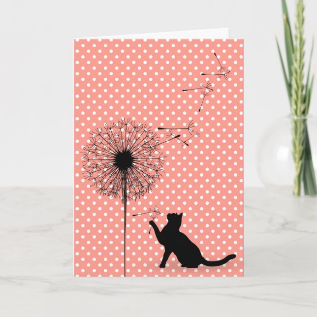 Black cat and dandelion seeds birthday card (Front)