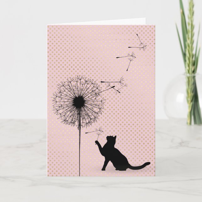 Black cat and dandelion seeds birthday card (Front)