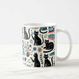 Black Cat and Flower Coffee Mug