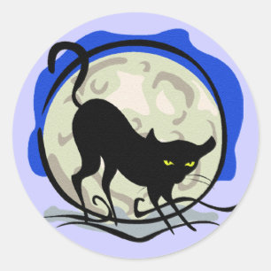 Black Cat and Full Moon Blue Background, ZSSG Classic Round Sticker