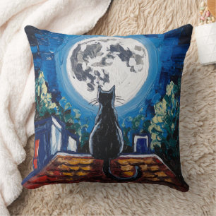 Black Cat and Full Moon Cushion
