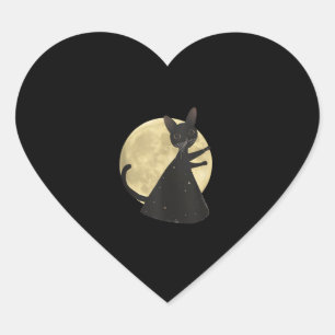 Black Cat and Full Moon Halloween Night Heart Sticker