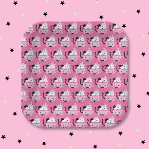 Black Cat and Ghost Pattern Pink Paper Plate