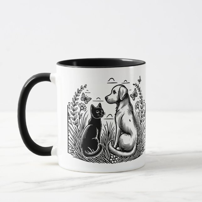 Black Cat and Golden Retriever Silhouette Mug (Left)