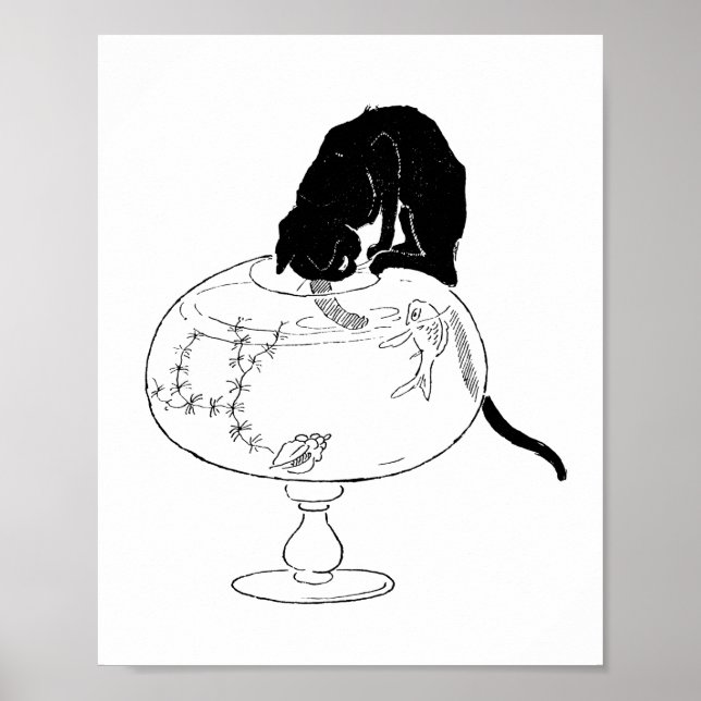 Black Cat and Goldfish, Alexandre Steinlen Poster (Front)