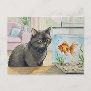 Black Cat and Goldfish Postcard