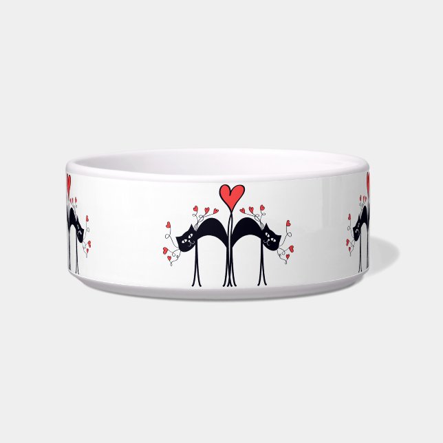 Black Cat and Hearts Ceramic Pet Bowl (Front)