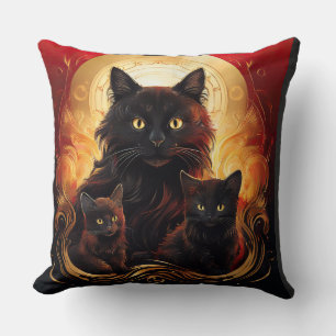 Black Cat And Her Kittens Nice Aura Cushion