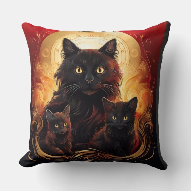 Black Cat And Her Kittens Nice Aura Cushion (Front)