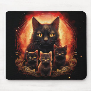 Black Cat And Her Three Kittens Mouse Mat