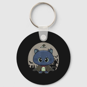 Black Cat And Horror Witch Feline For Halloween Key Ring