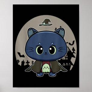Black Cat And Horror Witch Feline For Halloween Poster