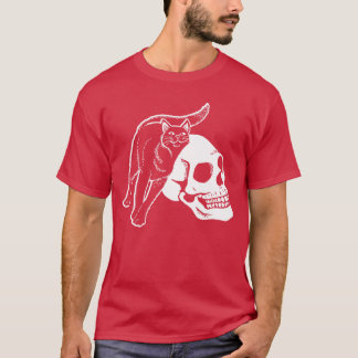 Black Cat And Human Skeleton Skull Punk Goth And H T-Shirt