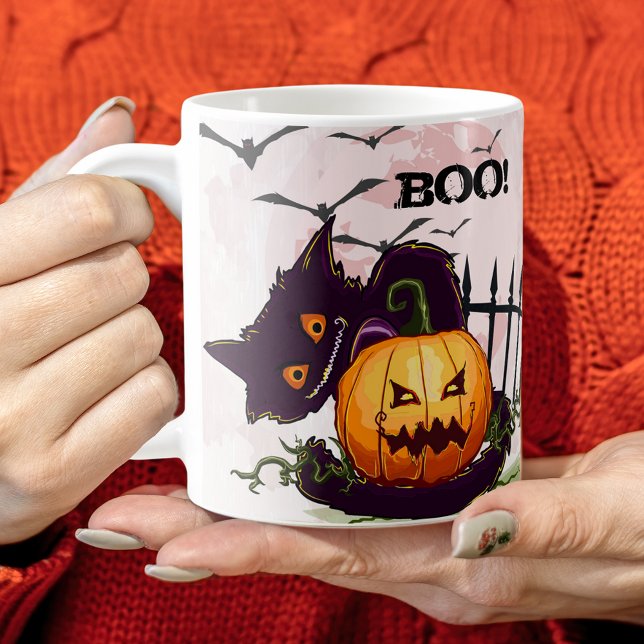 Black Cat and Jack o' Lantern Halloween Coffee Mug (Creator Uploaded)