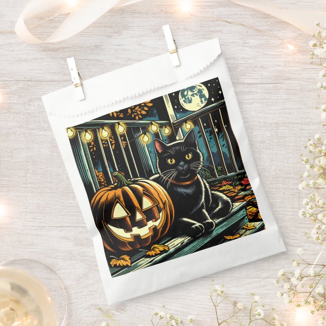 Black Cat and Jack-O-Lantern Halloween Favour Bags (Clipped)