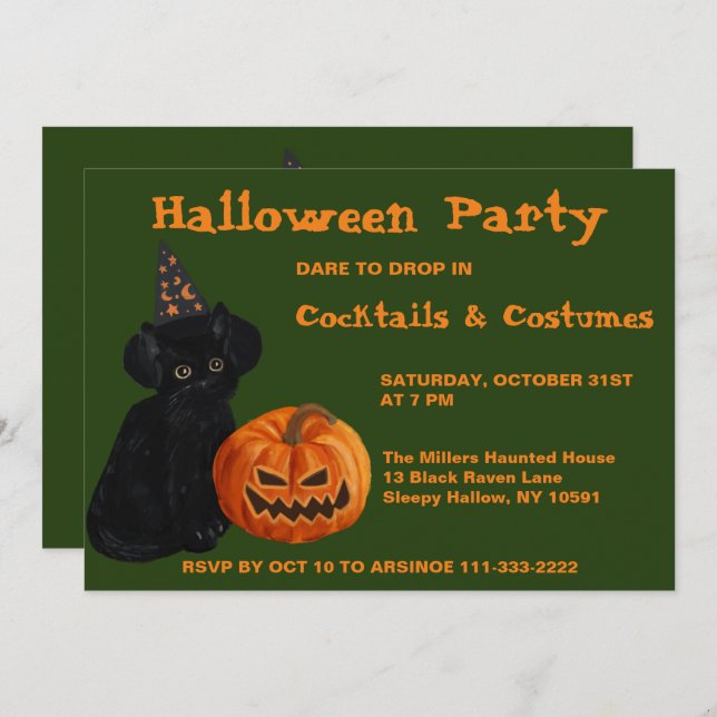 Black Cat and Jack O Lantern Party Invitation (Front/Back)