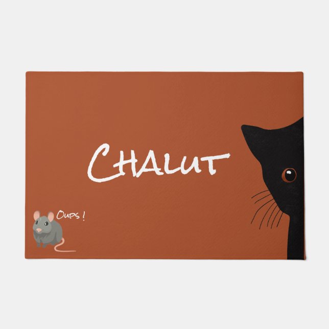 black cat and mouse doormat (Front)