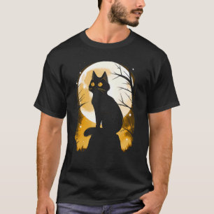Black Cat and Orange Full Moon Halloween Easy Cost T-Shirt