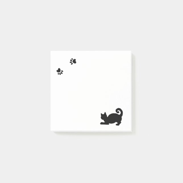 Black Cat and Paw Print Post-it Notes (Front)