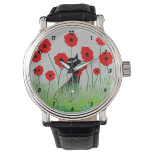 Black Cat and Poppies Watch