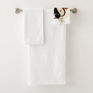 Black Cat and Pumpkin Atomic Retro Halloween Bath Towel Set