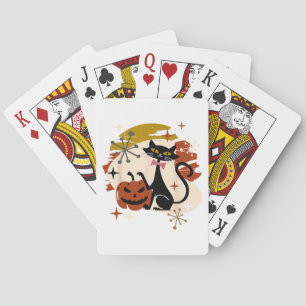 Black Cat and Pumpkin Atomic Retro Halloween Playing Cards
