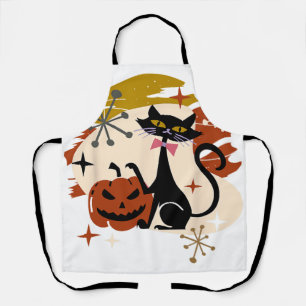 Black Cat and Pumpkin Atomic Retro Halloween T-Shi Apron