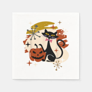 Black Cat and Pumpkin Atomic Retro Halloween T-Shi Napkin