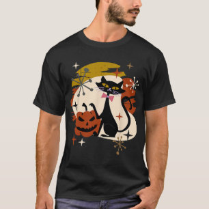 Black Cat and Pumpkin Atomic Retro Halloween T-Shirt