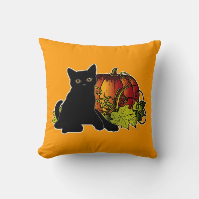 Black Cat and Pumpkin Cushion (Front)