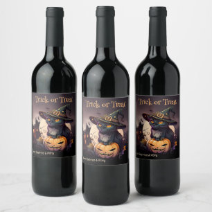 Black Cat and Pumpkin Halloween Party Invitation Wine Label