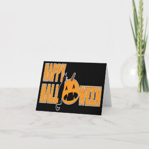 black cat and pumpkin happy halloween card