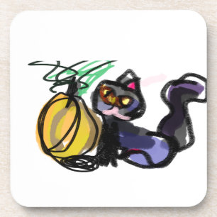 Black Cat and Pumpkin joy Coaster