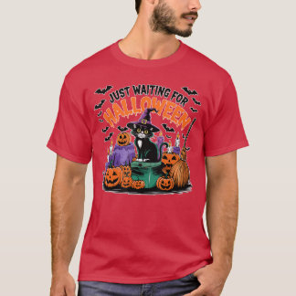 Black Cat and Pumpkin Just Waiting For Halloween T-Shirt