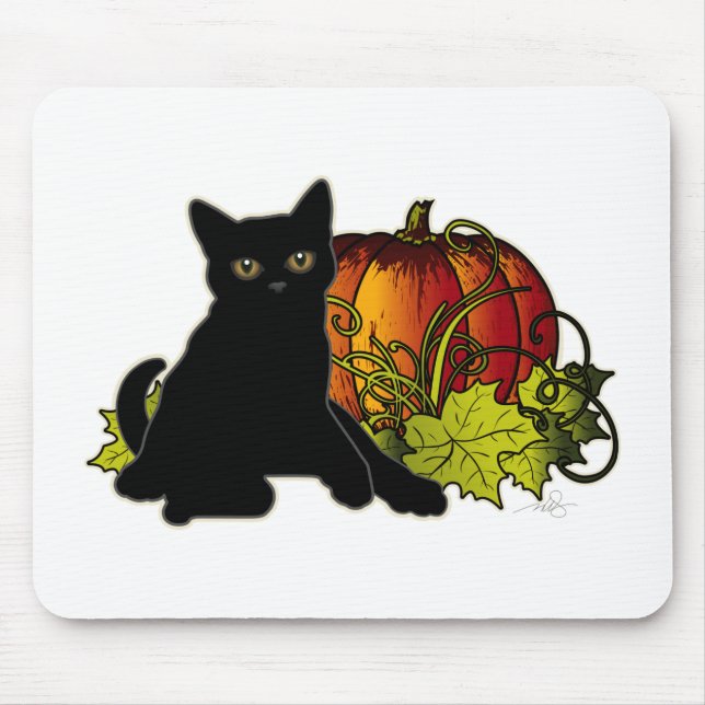 Black Cat and Pumpkin Mouse Mat (Front)