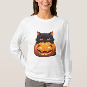 Black Cat and Pumpkin Patch Scene T-Shirt