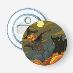 Black cat and pumpkin scarecrow bottle opener