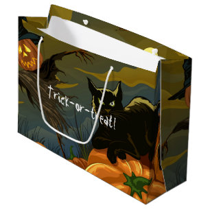 Black cat and pumpkin scarecrow large gift bag