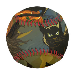 Black cat and pumpkin scarecrows baseball
