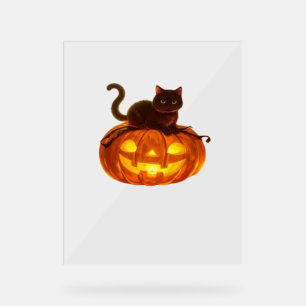 Black Cat and Pumpkin – Spooky Halloween Magic Cla Acrylic Sign
