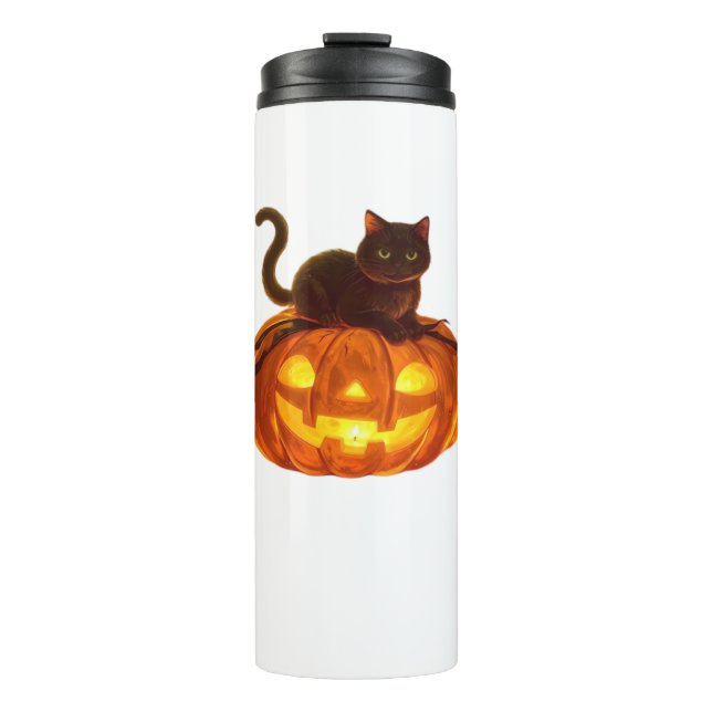 Black Cat and Pumpkin – Spooky Halloween Magic Cla Thermal Tumbler (Front)