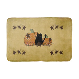 Black Cat And Pumpkins Bath Mat